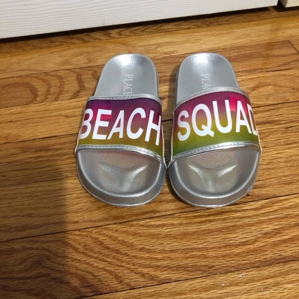 Beach Squad children’s place beach slip‎ on slide sandals girls size 12 NWOT